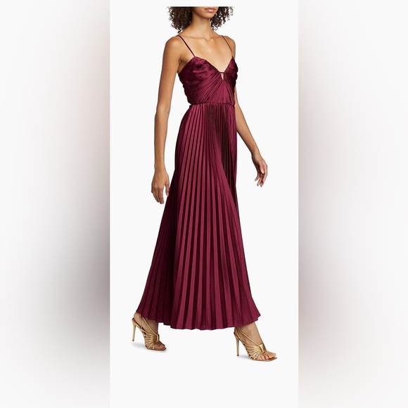 ML Monique Lhuillier Suzette Satin Maxi Dress Size 4  Bordeaux - Picture 2 of 9